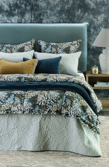 Bianca Lorenne - Fougere Bedspread - Pillowcase and Eurocase Sold Separately - Dusky Blue